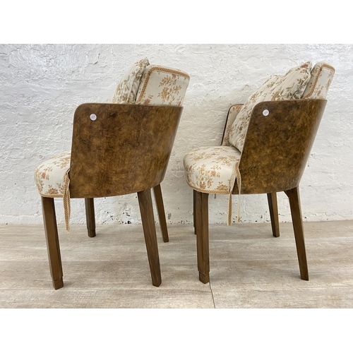 92 - A pair of Art Deco walnut and floral fabric upholstered occasional chairs - approx. 80cm high x 56cm... 