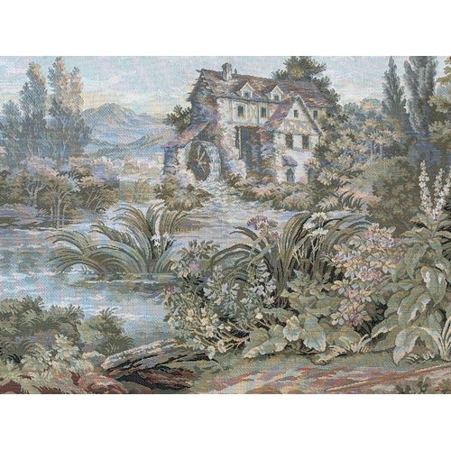 97 - Two late 20th century tapestry wall hangings, one approx. 60cm x 85cm and one approx. 95cm x 58cm