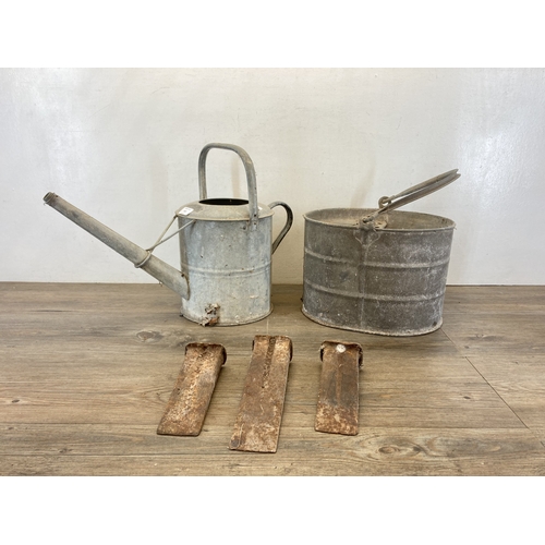 612 - Two mid 20th century galvanized items, one mop bucket and one watering can