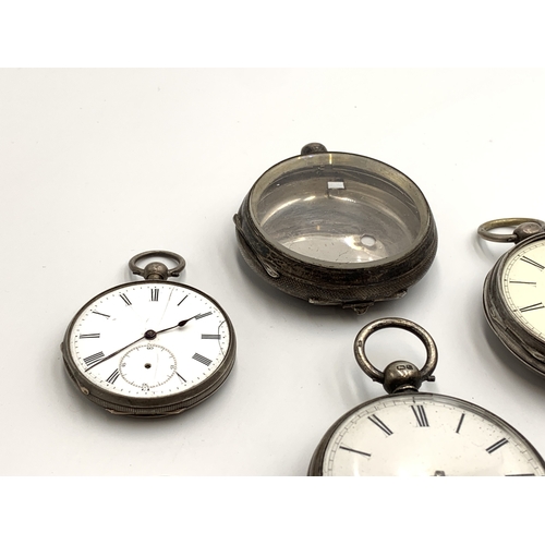 2070 - Five items, two hallmarked sterling silver cased key wind open face pocket watches - approx. gross w... 