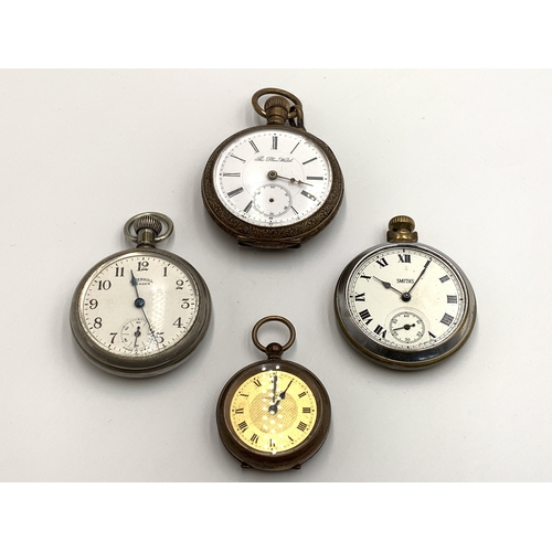 2071 - Four pocket watches, one Ingersoll, one Smiths, one Ivy and one The Plan Watch