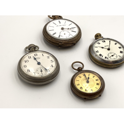 2071 - Four pocket watches, one Ingersoll, one Smiths, one Ivy and one The Plan Watch