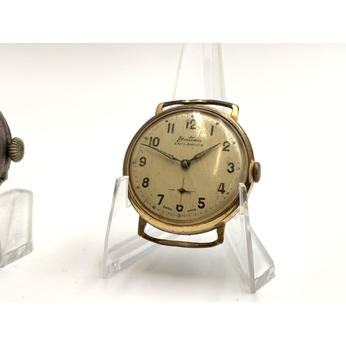 2072 - Two hand wind men's watch heads, one Bentima anti-shock and one .925 silver cased trench - approx. g... 