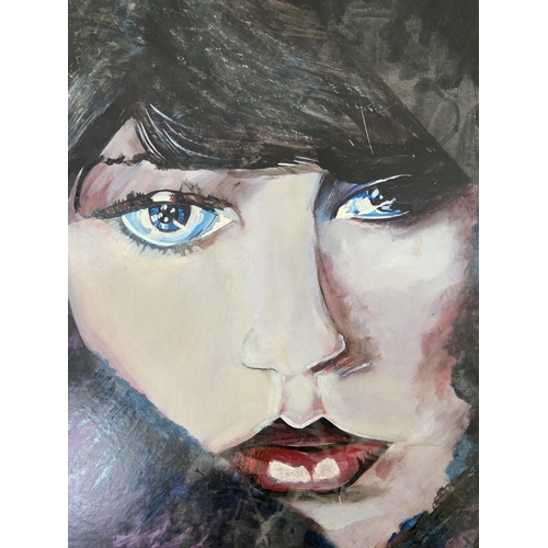 462 - An unframed acrylic on board portrait of a lady - approx. 62cm high x 45cm wide