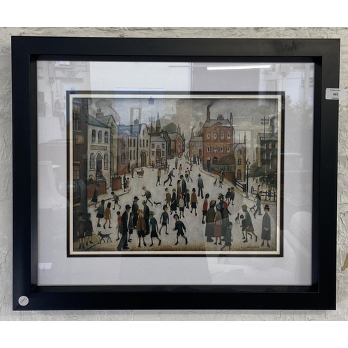 465 - A modern framed L.S Lowry print of a Manchester street scene - approx. 53cm high x 63cm wide