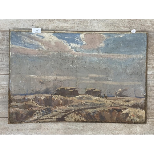 466 - An early 20th century unframed oil on board of soldiers in battle scene - approx. 41cm high x 60cm w... 