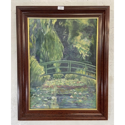 473 - A late 20th century framed acrylic on board after Claude Monet 