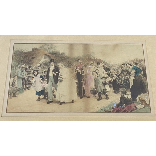 474 - A late 19th century gilt framed hand tinted photograph of a wedding scene - approx. 47cm high x 66cm... 