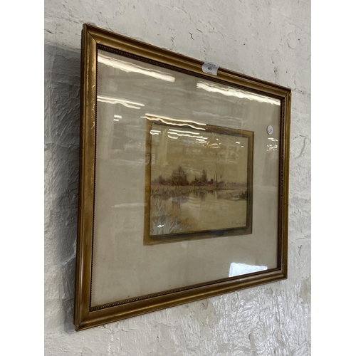 493 - An early 20th century gilt framed Frederick Gordon Fraser (1879-1931) watercolour painting of a lake... 