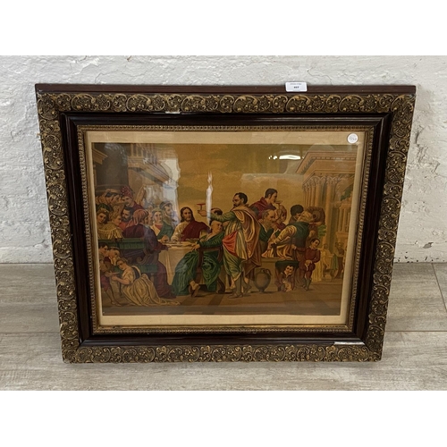 497 - A framed antique Jesus Christ religious scene print - approx. 60cm high x 69cm wide