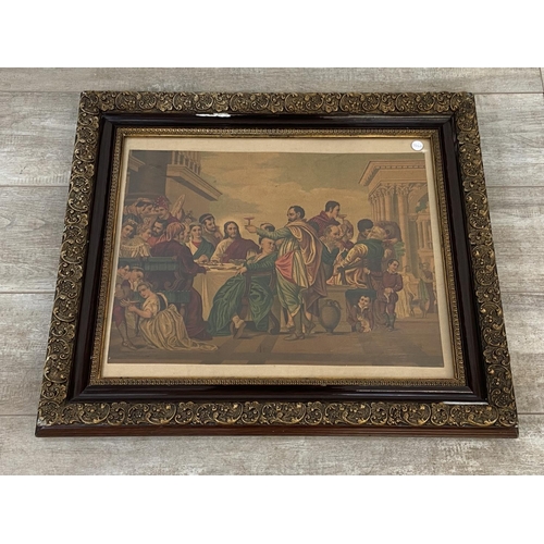 497 - A framed antique Jesus Christ religious scene print - approx. 60cm high x 69cm wide