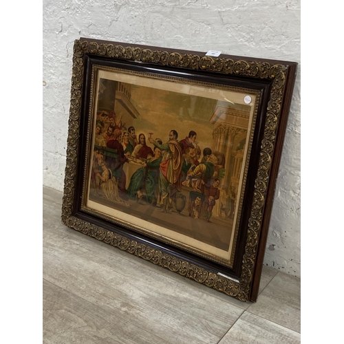 497 - A framed antique Jesus Christ religious scene print - approx. 60cm high x 69cm wide