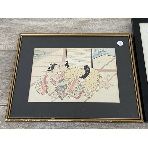 499 - Two Oriental prints, one Tony Hunt titled 