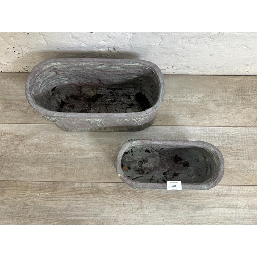 400 - Two French style ceramic oblong garden planters - largest approx. 19cm high x 37cm wide x 17cm deep