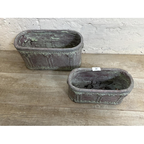 400 - Two French style ceramic oblong garden planters - largest approx. 19cm high x 37cm wide x 17cm deep