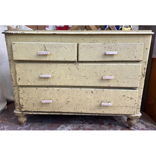 406 - A Victorian yellow painted pine chest of drawers - approx. 77cm high x 103cm wide x 44cm deep