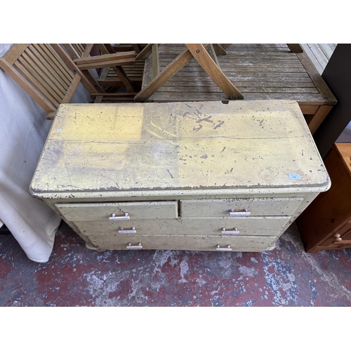 406 - A Victorian yellow painted pine chest of drawers - approx. 77cm high x 103cm wide x 44cm deep