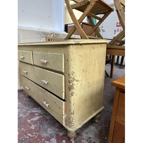 406 - A Victorian yellow painted pine chest of drawers - approx. 77cm high x 103cm wide x 44cm deep