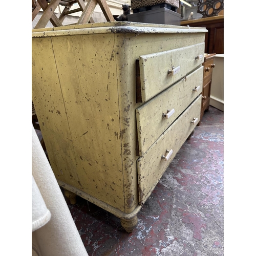 406 - A Victorian yellow painted pine chest of drawers - approx. 77cm high x 103cm wide x 44cm deep