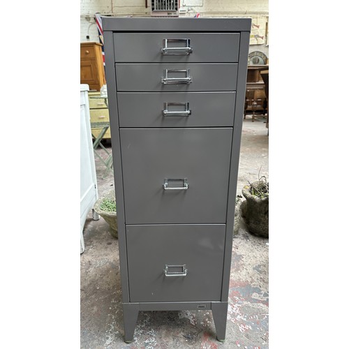 408 - A Stor grey metal five drawer filing cabinet - approx. 99cm high x 34cm wide x 48cm deep