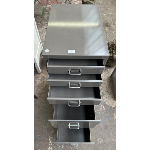 408 - A Stor grey metal five drawer filing cabinet - approx. 99cm high x 34cm wide x 48cm deep