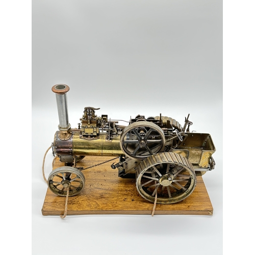 1424 - A mid/late 20th century scratch built brass, copper and steel live steam traction engine - approx. 3...