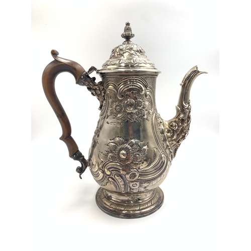2178 - A George IV George King hallmarked London silver repousse coffee pot, dated 1825 - approx. gross wei...