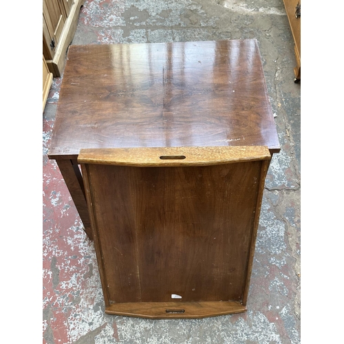 1143 - An Art Deco walnut two tier serving trolley with removable tray - approx. 74cm high x 54cm wide x 70... 