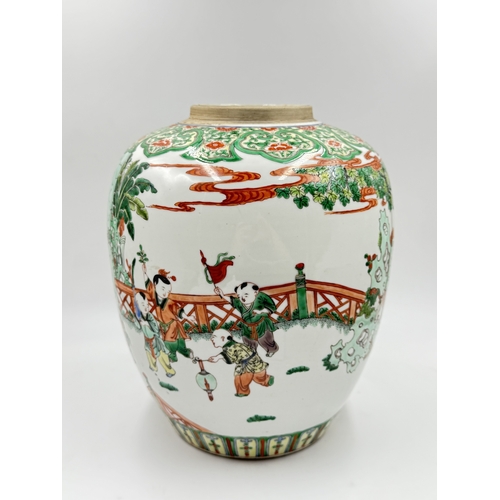 684 - A Chinese Famille Verte hand painted porcelain ginger jar - approx. 29cm high