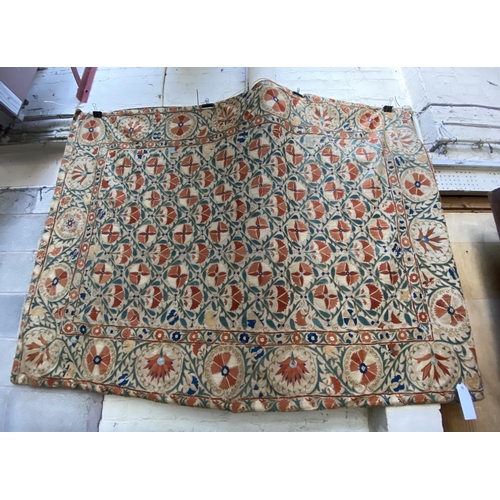 260 - A 19th century Uzbek Suzani floral silk embroidered wall hanging - approx. 160cm x 212cm wide