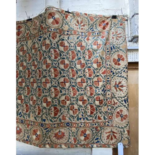 260 - A 19th century Uzbek Suzani floral silk embroidered wall hanging - approx. 160cm x 212cm wide