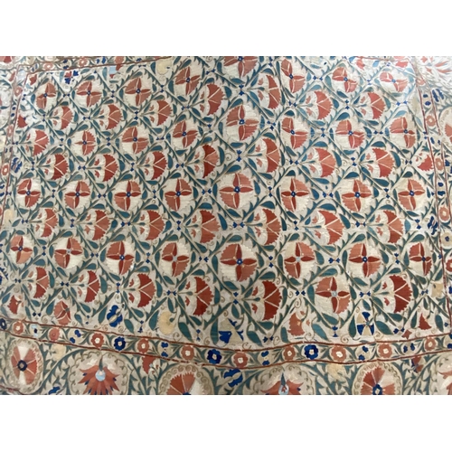 260 - A 19th century Uzbek Suzani floral silk embroidered wall hanging - approx. 160cm x 212cm wide