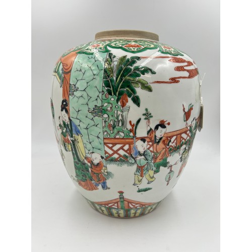 684 - A Chinese Famille Verte hand painted porcelain ginger jar - approx. 29cm high
