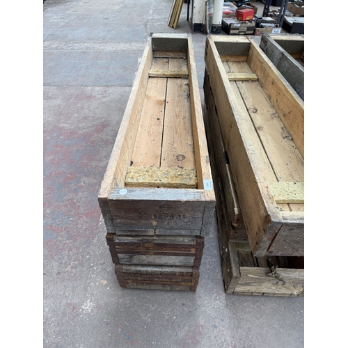 1620 - Three bespoke wooden garden planters - approx. 155cm wide x 29cm deep x 15cm high