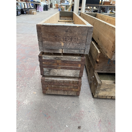 1620 - Three bespoke wooden garden planters - approx. 155cm wide x 29cm deep x 15cm high