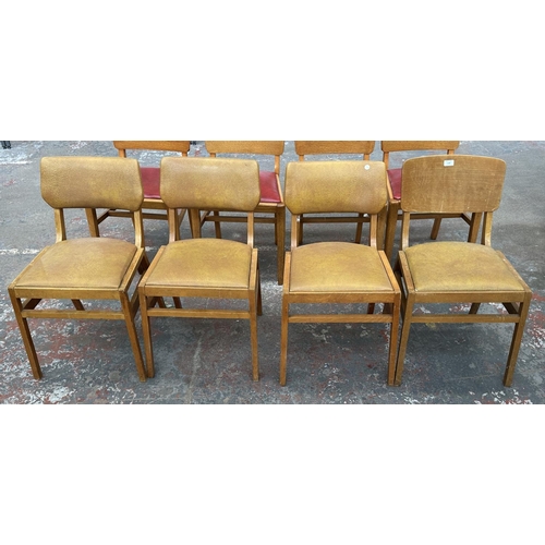 1220 - Four mid 20th century beech and tan vinyl dining chairs