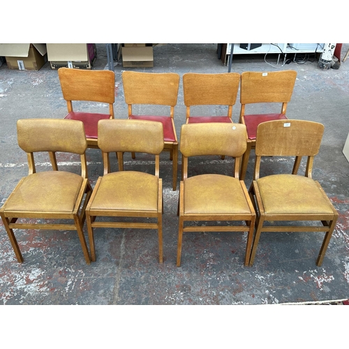 1220 - Four mid 20th century beech and tan vinyl dining chairs