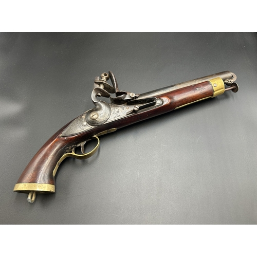 2001 - A Napoleonic War East Indian Company Reynolds flintlock Cavalry pistol, with round barrel, brass mou...