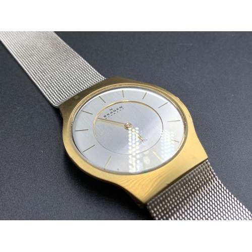 Two men's quartz wristwatches, one Casio digital and one Skagen of Denmark