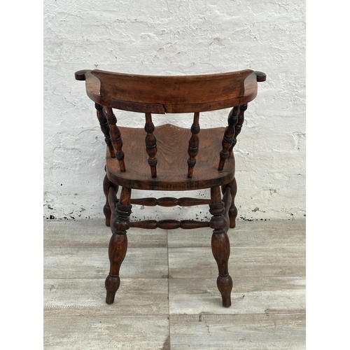 140 - A Victorian elm and beech smoker's bow chair - approx. 81cm high x 66cm wide x 48cm deep