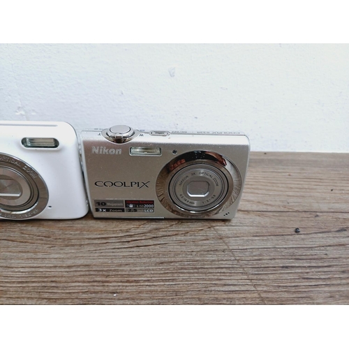 35 - Three Nikon Coolpix CCD sensor compact digital cameras, one S3500 20mp, one L27 16.1mp and one S225 ... 