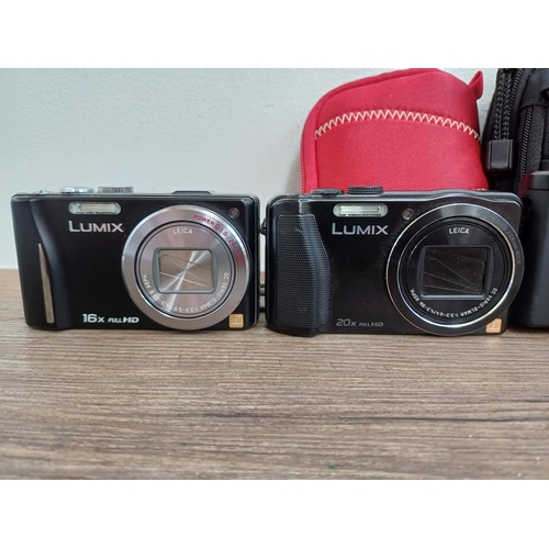 42 - Four Panasonic Lumix compact digital cameras, one DMC-TZ60 18mp CMOS sensor, one DMC-TZ35 16mp CMOS ... 