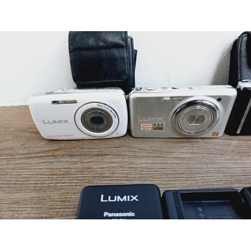 43 - Five Panasonic Lumix CCD sensor compact digital cameras, one DMC-S1 12mp, one DMC-FX55 8mp, one DMC-... 