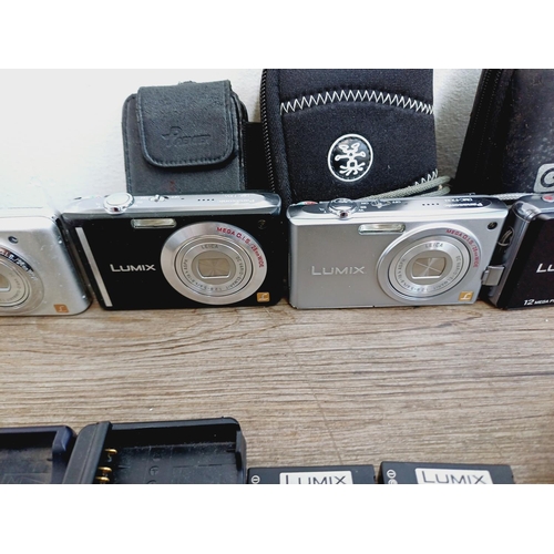 43 - Five Panasonic Lumix CCD sensor compact digital cameras, one DMC-S1 12mp, one DMC-FX55 8mp, one DMC-... 