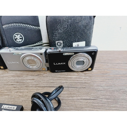 43 - Five Panasonic Lumix CCD sensor compact digital cameras, one DMC-S1 12mp, one DMC-FX55 8mp, one DMC-... 