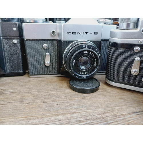 44 - Four KMZ 35mm cameras, one cased Zorki-4 rangefinder fitted with Jupiter-8 2/50 lens, one cased Zeni... 