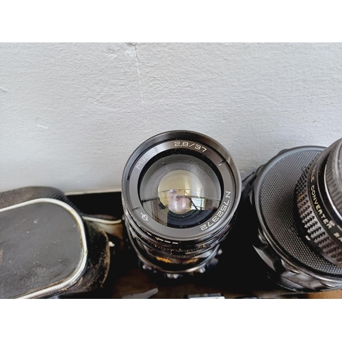 44 - Four KMZ 35mm cameras, one cased Zorki-4 rangefinder fitted with Jupiter-8 2/50 lens, one cased Zeni... 