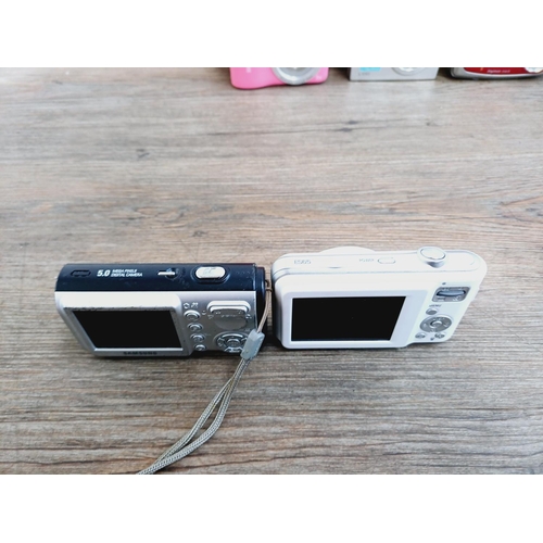 45 - Six Samsung compact digital cameras to include ES30 12.2mp, L100 8.2mp, ES65 10.2mp, ES55 10.2mp etc... 