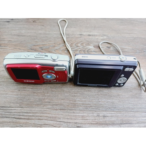 45 - Six Samsung compact digital cameras to include ES30 12.2mp, L100 8.2mp, ES65 10.2mp, ES55 10.2mp etc... 