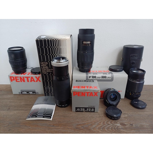 107 - Five K-mount lenses, one boxed smc Pentax-FA 1:4-5.6 28-105mm zoom, one boxed smc Pentax-A 1:2.8 28m... 